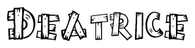 The clipart image shows the name Deatrice stylized to look as if it has been constructed out of wooden planks or logs. Each letter is designed to resemble pieces of wood.