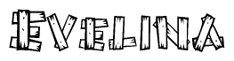 The image contains the name Evelina written in a decorative, stylized font with a hand-drawn appearance. The lines are made up of what appears to be planks of wood, which are nailed together