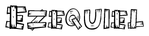 The clipart image shows the name Ezequiel stylized to look like it is constructed out of separate wooden planks or boards, with each letter having wood grain and plank-like details.
