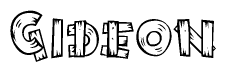 The image contains the name Gideon written in a decorative, stylized font with a hand-drawn appearance. The lines are made up of what appears to be planks of wood, which are nailed together