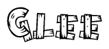 The image contains the name Glee written in a decorative, stylized font with a hand-drawn appearance. The lines are made up of what appears to be planks of wood, which are nailed together