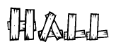 The clipart image shows the name Hall stylized to look like it is constructed out of separate wooden planks or boards, with each letter having wood grain and plank-like details.