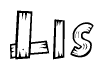 The image contains the name Lis written in a decorative, stylized font with a hand-drawn appearance. The lines are made up of what appears to be planks of wood, which are nailed together
