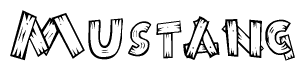 The clipart image shows the name Mustang stylized to look as if it has been constructed out of wooden planks or logs. Each letter is designed to resemble pieces of wood.