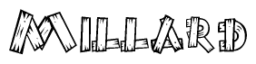 The image contains the name Millard written in a decorative, stylized font with a hand-drawn appearance. The lines are made up of what appears to be planks of wood, which are nailed together