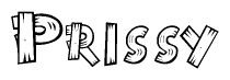 The clipart image shows the name Prissy stylized to look like it is constructed out of separate wooden planks or boards, with each letter having wood grain and plank-like details.
