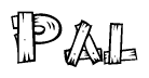 The image contains the name Pal written in a decorative, stylized font with a hand-drawn appearance. The lines are made up of what appears to be planks of wood, which are nailed together