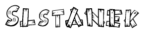 The clipart image shows the name Slstanek stylized to look as if it has been constructed out of wooden planks or logs. Each letter is designed to resemble pieces of wood.