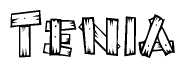 The clipart image shows the name Tenia stylized to look like it is constructed out of separate wooden planks or boards, with each letter having wood grain and plank-like details.