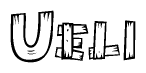 The clipart image shows the name Ueli stylized to look like it is constructed out of separate wooden planks or boards, with each letter having wood grain and plank-like details.