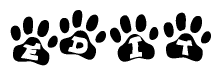 The image shows a series of animal paw prints arranged horizontally. Within each paw print, there's a letter; together they spell Edit