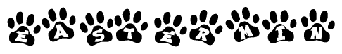 The image shows a series of animal paw prints arranged horizontally. Within each paw print, there's a letter; together they spell Eastermin
