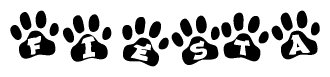 The image shows a series of animal paw prints arranged horizontally. Within each paw print, there's a letter; together they spell Fiesta