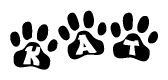 The image shows a row of animal paw prints, each containing a letter. The letters spell out the word Kat within the paw prints.