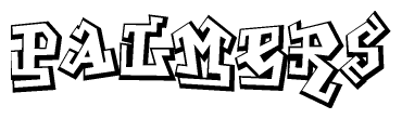 The image is a stylized representation of the letters Palmers designed to mimic the look of graffiti text. The letters are bold and have a three-dimensional appearance, with emphasis on angles and shadowing effects.