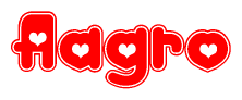 The image is a clipart featuring the word Aagro written in a stylized font with a heart shape replacing inserted into the center of each letter. The color scheme of the text and hearts is red with a light outline.