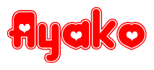 The image displays the word Ayako written in a stylized red font with hearts inside the letters.