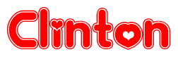 The image displays the word Clinton written in a stylized red font with hearts inside the letters.