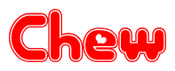The image displays the word Chew written in a stylized red font with hearts inside the letters.