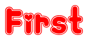 The image displays the word First written in a stylized red font with hearts inside the letters.