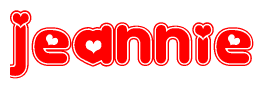 The image displays the word Jeannie written in a stylized red font with hearts inside the letters.