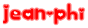 The image is a clipart featuring the word Jean-phi written in a stylized font with a heart shape replacing inserted into the center of each letter. The color scheme of the text and hearts is red with a light outline.