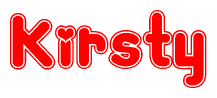 The image is a clipart featuring the word Kirsty written in a stylized font with a heart shape replacing inserted into the center of each letter. The color scheme of the text and hearts is red with a light outline.