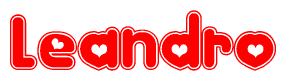 The image displays the word Leandro written in a stylized red font with hearts inside the letters.