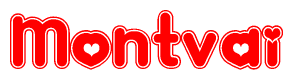 The image displays the word Montvai written in a stylized red font with hearts inside the letters.