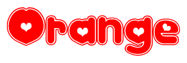 The image displays the word Orange written in a stylized red font with hearts inside the letters.