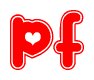 The image is a clipart featuring the word Pf written in a stylized font with a heart shape replacing inserted into the center of each letter. The color scheme of the text and hearts is red with a light outline.