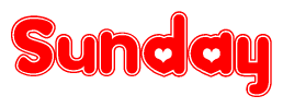 The image displays the word Sunday written in a stylized red font with hearts inside the letters.