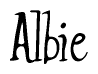 The image is of the word Albie stylized in a cursive script.