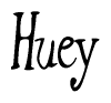 The image contains the word 'Huey' written in a cursive, stylized font.
