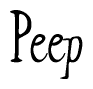 The image contains the word 'Peep' written in a cursive, stylized font.