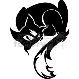 The image illustrates a stylized black and white vector clipart of a cat. The design is simplified and appears to be vinyl-ready, suitable for use in signage, shirt printing, or decals. The cat is depicted in a side profile with prominent features such as pointed ears, eyes, and a bushy tail.
