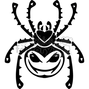 The clipart image features a stylized spider with eight legs, a prominent body with a heart-like shape on the back, and a face that has a somewhat mischievous or menacing expression. The design is black and white, indicating it could be used for vinyl cutting purposes like decals or stencils, especially for Halloween decor or themed events.