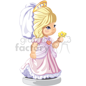 A Little Blonde Girl with a Pink Dress and a Gold Crown Holding a Yellow Flower
