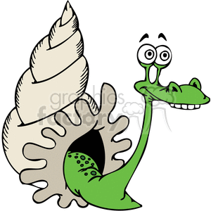 The clipart image depicts a cartoonish and humorous illustration of a fish-like creature. It appears to be a comical mix between a snail and a fish, with a spiral shell and a fish head popping out with a long neck, displaying a goofy expression with prominent, bulging eyes and a wide smile.
