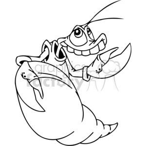 The image is a line art drawing of a cartoon hermit crab. The crab appears to be smiling and has a large, spiraled shell with its claw raised in a seemingly playful or funny stance.