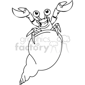 This is a black and white line art illustration of a hermit crab with its front claws raised.