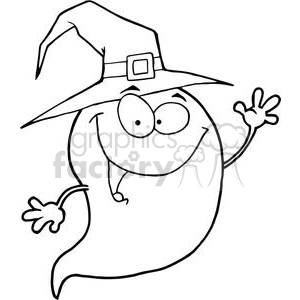 Happy Halloween ghost wearing a witch hat