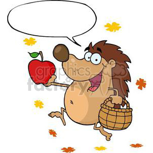 cartoon Hedgehog holding an apple
