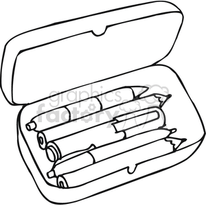 Black and white outline of pencils in a pencil box