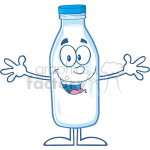 Royalty Free RF Clipart Illustration Happy Milk Bottle Cartoon Mascot Character With Open Arms For Hugging