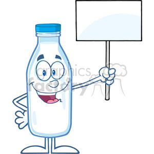Royalty Free RF Clipart Illustration Cute Milk Bottle Cartoon Mascot Character Holding A Blank Sign