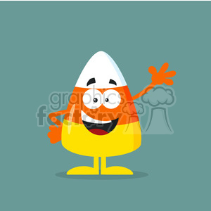 8871 Royalty Free RF Clipart Illustration Funny Candy Corn Flat Design Waving Vector Illustration With Bacground