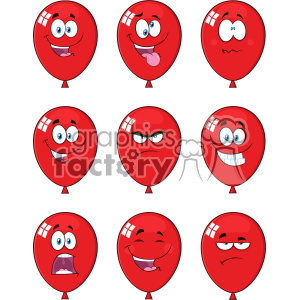 This set includes 9 different red balloons, with varying expressions - from happy, confused, angry, worried, and more.