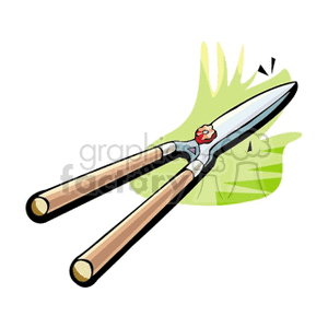 The image is a clipart illustration of a pair of gardening shears, commonly used for pruning plants in a garden.