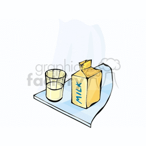 The clipart image depicts a glass of milk alongside a carton of milk on a tray.